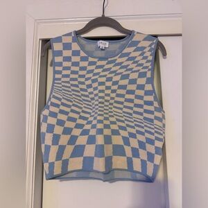 Le Lis Sky Blue and Cream Patterned Top